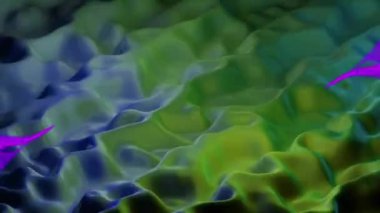 Mavi ve yeşil sıvı arka planda süzülen mor bulutların animasyonu. Bilgisayar oyunu ekran dijital arayüz konsepti dijital bileşimi