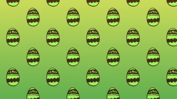 Animation Rows Decorated Green Brown Easter Eggs Moving Formation Gradient — Stock Video