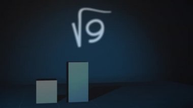 Mavi bir grafik üzerinde yüzen matematiksel formüllerin ve sembollerin animasyonu. Bilim ve araştırma konsepti dijital olarak oluşturuldu