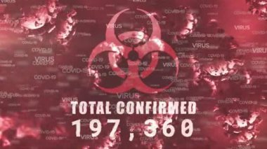 Toplam onaylanmış sayıdaki kırmızı tehlike işaretinin Cvoid-19 hücreleri üzerinde yükselmesi. Coronavirus Covid 19 sosyal mesafeli kişisel karantina tecrit kavramı dijital olarak oluşturuldu