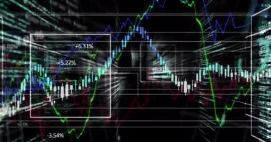 Yüzen kareler üzerinde veri, istatistik ve grafiklerin animasyonu. Bilim ve araştırma konsepti dijital olarak oluşturuldu