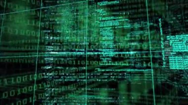 Siyah zemin üzerinde yüzen veri ve numaraların animasyonu. Bilim ve araştırma konsepti dijital olarak oluşturuldu