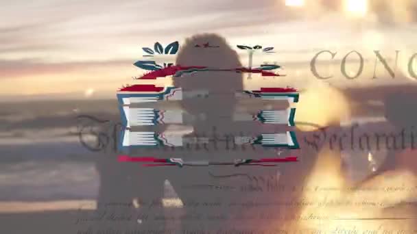 Animace Medaile Den Nezávislosti Textem Americké Ústavy Který Převálcuje Skupinu — Stock video