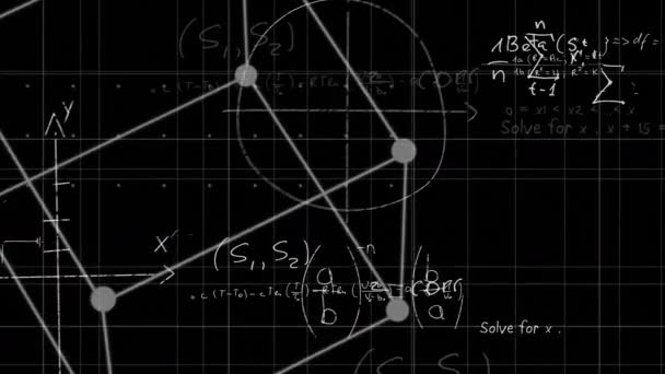 Animace Matematických Rovnic Vzorců Plovoucích Nad Mřížkou Černém Pozadí Vědecký — Stock video