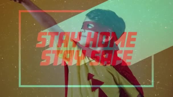 Animation Red Text Stay Home Stay Safe Colorful Frame Caucasian — Αρχείο Βίντεο