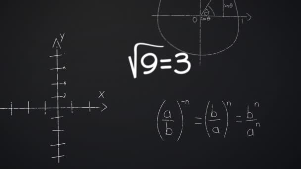 Animering Matematiska Ekvationer Formler Och Symboler Svart Bakgrund Vetenskaps Och — Stockvideo