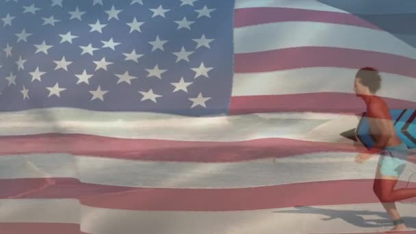 Animatie Van Amerikaanse Vlag Zwaaiend Twee Gemengde Race Mannen Die — Stockvideo