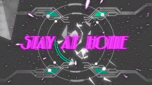 Animace Fialových Neonových Slov Stay Home Nad Měnícími Kruhy Tvary — Stock video