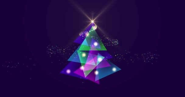 Animation Glowing Purple Christmas Tree Baubles Christmas Decorations Purple Background — Stock Video