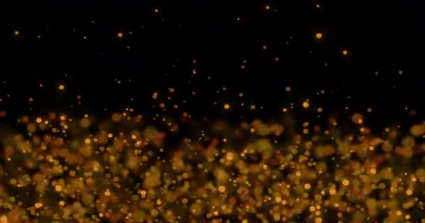 黒の背景に催眠動作で動く光の複数の輝く金の斑点のアニメーション 光と動きの概念はデジタル的に生成された画像 — ストック動画