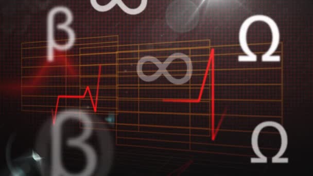 Animação Símbolos Matemáticos Flutuando Mudando Longo Monitor Batimento Cardíaco Conceito — Vídeo de Stock