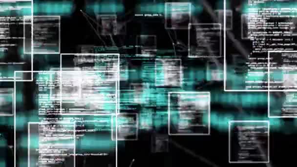 Animação Processamento Dados Quadros Flutuantes Sobre Uma Rede Conexões Conceito — Vídeo de Stock