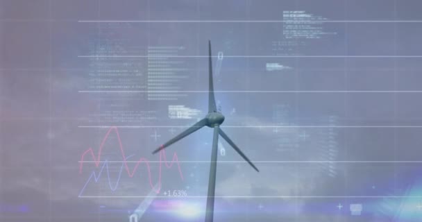 Animation Virage Des Éoliennes Traitement Des Données Graphique Boursier Augmentation — Video