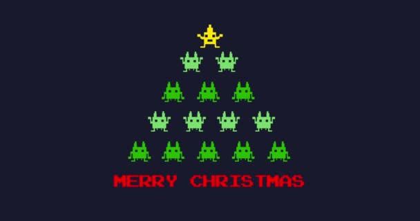 Animación Las Palabras Feliz Navidad Árbol Navidad Digital Con Estrellas — Vídeo de stock