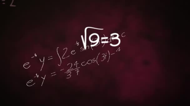 Animación Ecuaciones Matemáticas Fórmulas Flotando Sobre Fondo Rojo Negro Concepto — Vídeos de Stock