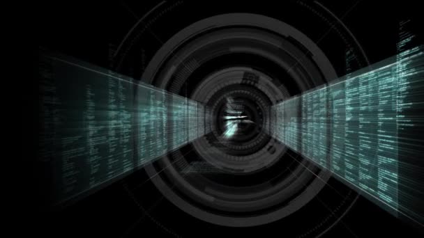 Animasi Lingkaran Mengambang Atas Terowongan Yang Terbuat Dari Pengolahan Data — Stok Video