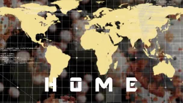 Covid Hücreleri Üzerinde Bir Dünya Haritası Bulunan Sosyal Uzaklık Mesajının — Stok video