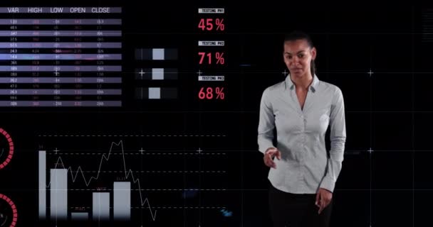 Animation Femmes Métisses Parlant Statistiques Graphiques Économie Mondiale Technologie Concept — Video