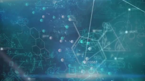 Animation d'une souche d'ADN tournant sur des équations mathématiques et des formules flottantes. Concept de science et de recherche image générée numériquement