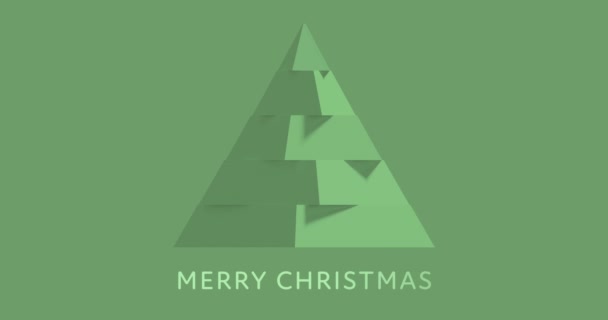 言葉のアニメーションメリークリスマス ハッピーニューイヤーと緑の背景に移動角ブロックで形成されたクリスマスツリー クリスマスのお祭りとお祝いのコンセプトデジタル生成された画像 — ストック動画