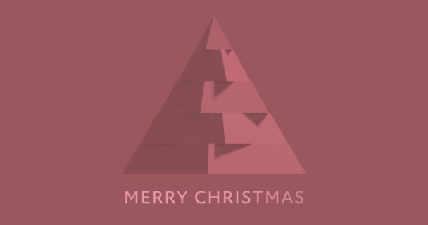 言葉のアニメーションメリークリスマス ピンクの背景に移動角ブロックで形成されたクリスマスツリーとハッピーニューイヤー クリスマスのお祭りとお祝いのコンセプトデジタル生成された画像 — ストック動画