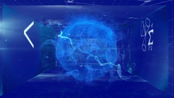 Анімація Газового Глобуса Крутиться Над Тунелем Зроблена Екранів Показують Математичні — стокове відео