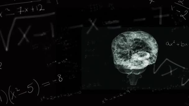 Animation Modèle Cerveau Humain Tournant Sur Des Équations Mathématiques Flottant — Video