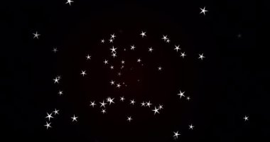 Siyah arka planda parıldayan ve hareket eden beyaz yıldızların animasyonu. Işık ve hareket kavramı dijital olarak oluşturuldu.