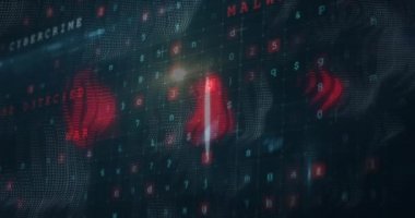 Veri işleme üzerinde dönen beyaz bir parmak izi animasyonu. Dijital çevrimiçi güvenlik arayüzü kavramı dijital olarak oluşturuldu