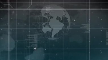 Karanlık arka planda bir dünya üzerindeki ağ bağlantısının animasyonu ve ortaya çıkan veriler ve dönen bir dünya. Yeşil enerji sürdürülebilir geliştirme kavramı dijital bileşik.