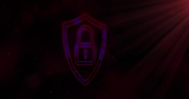 Parlak arka planda dijital bilgisayar arayüzü çevrimiçi güvenlik pembe asma kilit ikonu animasyonu. Küresel bilgisayar ağı ve çevrimiçi güvenlik konsepti dijital olarak oluşturuldu.