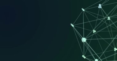 Dijital arayüzün animasyonu ve beyaz simgelerle bağlantı ağının küresi yeşil arkaplanı açıyor. Genel bilgisayar ağı konsepti dijital olarak oluşturulmuş resim.
