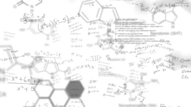 Animación Del Procesamiento Datos Con Elementos Químicos Sobre Ecuaciones Matemáticas — Vídeos de Stock