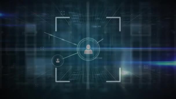 社会的アイコンとの接続のウェブ上でスキャン範囲のアニメーション デジタルオンラインセキュリティコンピュータインターフェースの概念デジタル生成 — ストック動画