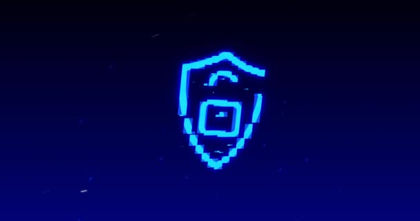 Animation Der Digitalen Computerschnittstelle Online Sicherheit Blau Glühendes Vorhängeschloss Symbol — Stockvideo