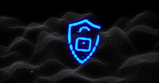 Animación Interfaz Ordenador Digital Seguridad Línea Azul Brillante Icono Candado — Vídeo de stock