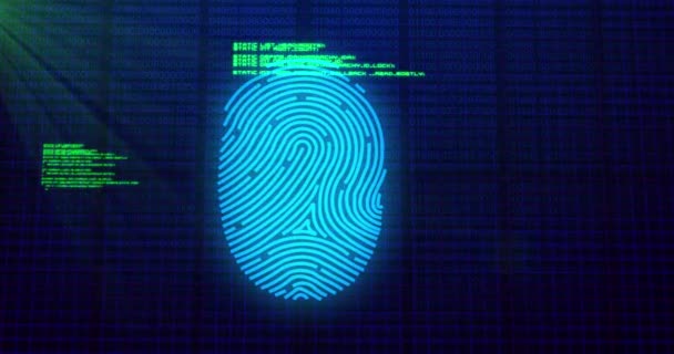 Animation Digital Biometric Fingerprint Computer Interface Icon Data Processing Blue — Stock Video