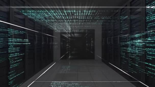空のサーバールーム上のデータ処理で作られたトンネルのアニメーション 科学研究の概念デジタル生成された画像 — ストック動画