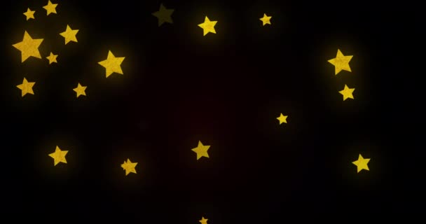 Animation Glühender Goldener Sterne Die Hypnotischer Bewegung Auf Schwarzem Hintergrund — Stockvideo