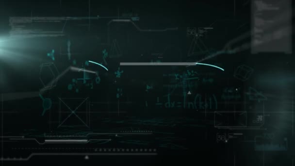 Animering Data Och Matematiska Ekvationer Som Flyter Svart Bakgrund Vetenskaps — Stockvideo