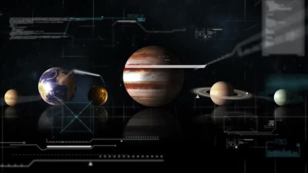 Animación Del Procesamiento Datos Con Planetas Del Sistema Solar Girando — Vídeo de stock