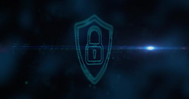 Animación Interfaz Computadora Digital Línea Icono Candado Azul Seguridad Fondo — Vídeo de stock