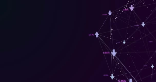 デジタルインターフェイスのアニメーションと紫の背景に成長している矢印や数字との接続のネットワーク グローバルコンピュータネットワークの概念デジタル生成画像 — ストック動画