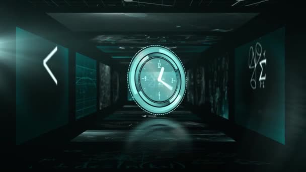 Animation Une Horloge Qui Tourne Dessus Tunnel Fait Écrans Montrant — Video