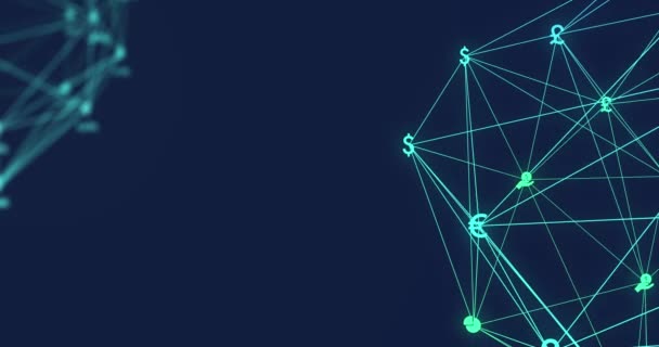 디지털 인터페이스의 애니메이션 아이콘 지구적 네트워크의 파란색 배경에 글로벌 컴퓨터 — 비디오
