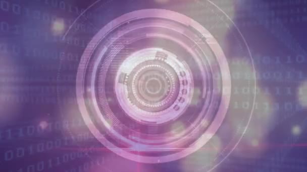 データ処理に浮かぶ紫色の円のアニメーション デジタルオンラインセキュリティコンピュータインターフェースの概念デジタル生成 — ストック動画