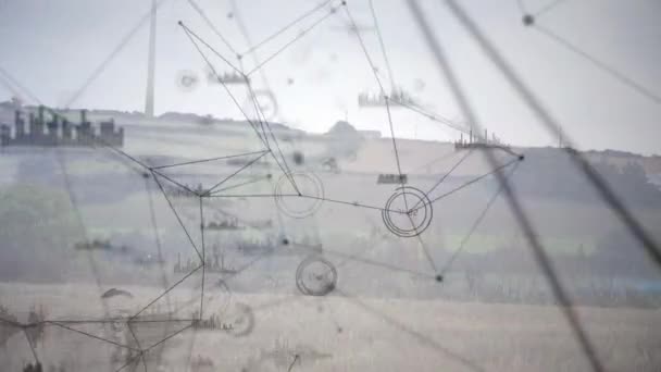 Animatie Van Netwerkverbindingen Grafieken Met Een Veld Grijze Lucht Achtergrond — Stockvideo