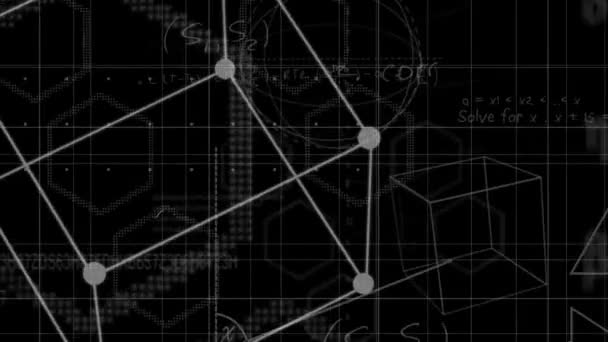 Animación Cubos Bolas Flotando Una Codicia Sobre Ecuaciones Matemáticas Flotando — Vídeos de Stock