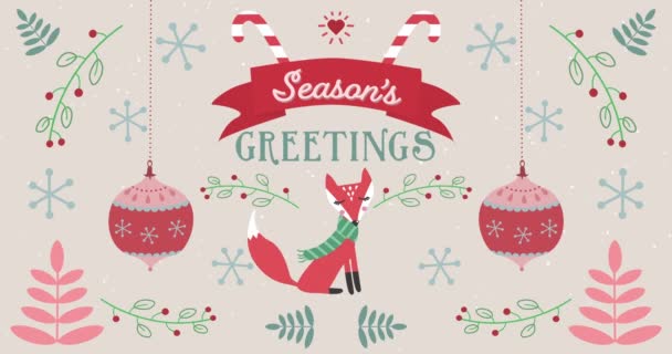 Animation Der Worte Seasons Greetings Geschrieben Blau Weißen Buchstaben Mit — Stockvideo