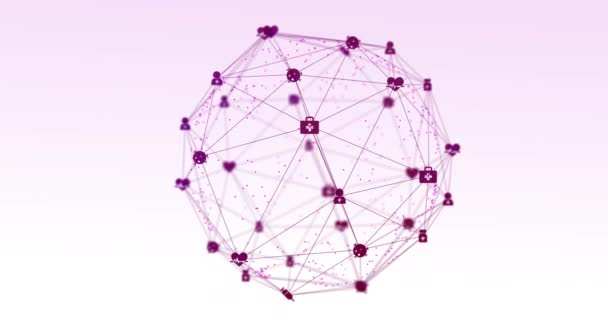 Анимация Цифрового Интерфейса Глобуса Сети Соединений Фиолетовыми Иконками Белом Фоне — стоковое видео